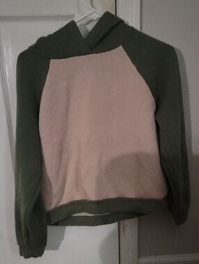 Madewell Two-Tone Crewneck Hoodie in Pink & Olive